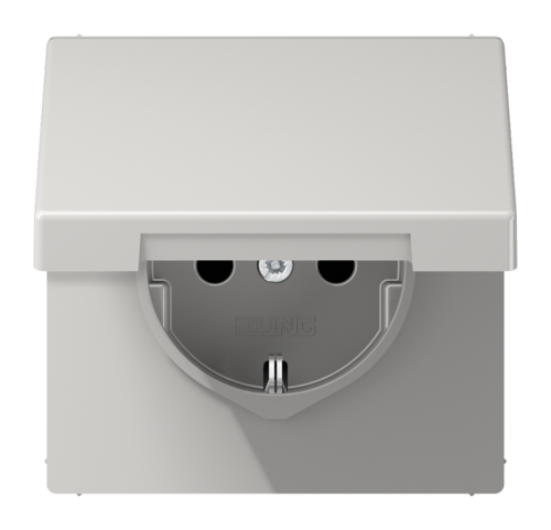 Розетка JUNG LS 990, скрытый монтаж, с заземлением, с крышкой, светло-серый